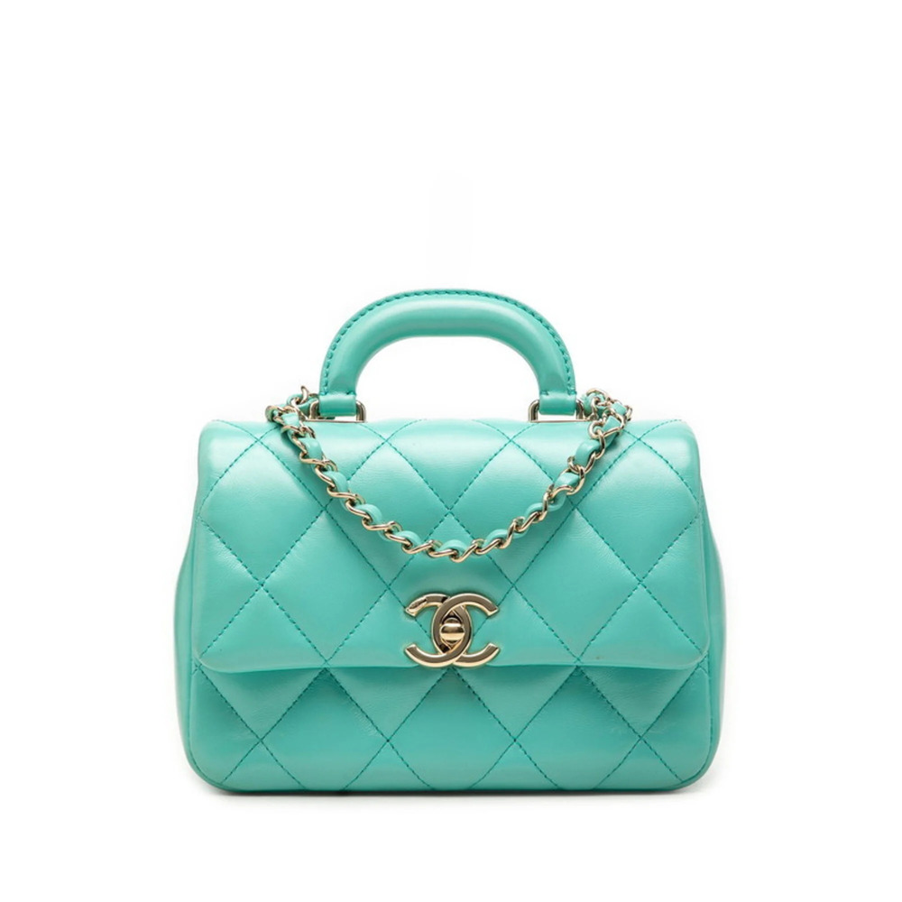 Chanel Coco Mark Matelassé Top Handle Chain Shoulder Bag AS4544 Blue-Green Ca...